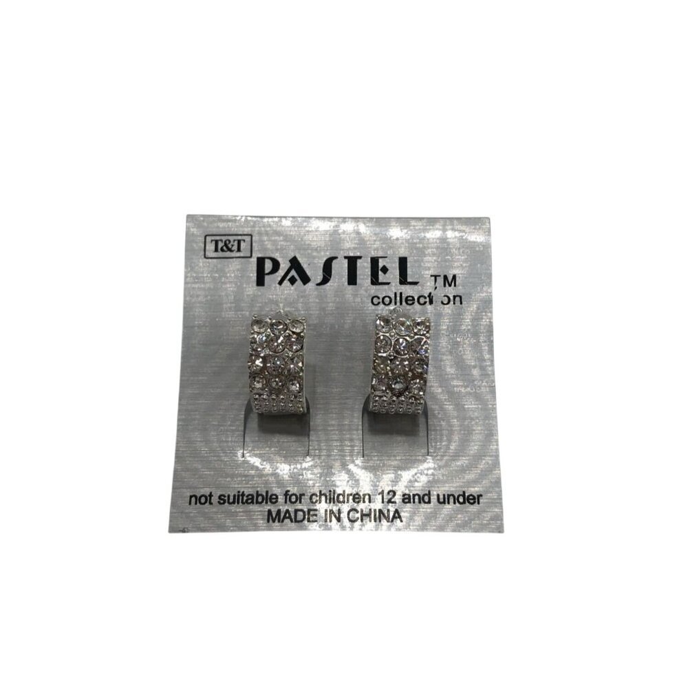 Pastel Collection Rhinestone Silver Tone Clip On‎ Earrings For Women